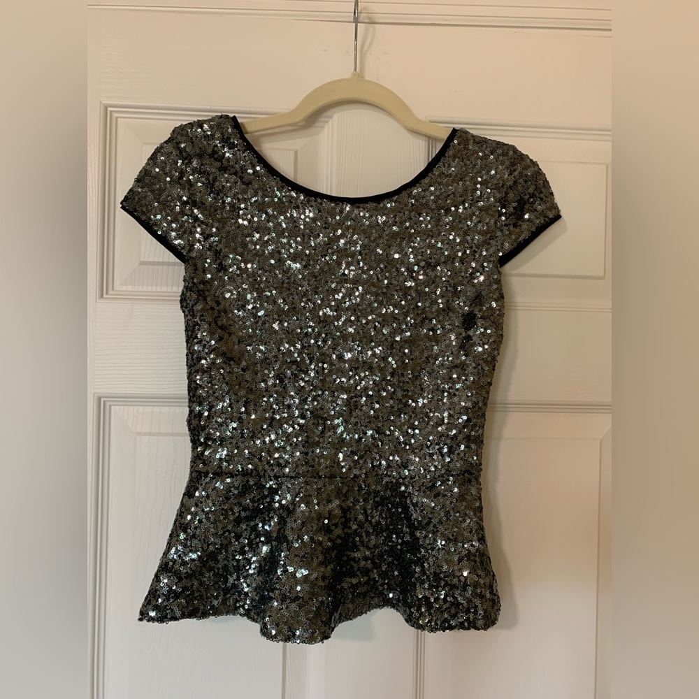 Gianni Bini Black Shirt Sleeve Sequin Blouse Size XS Evening Cocktail Party‎